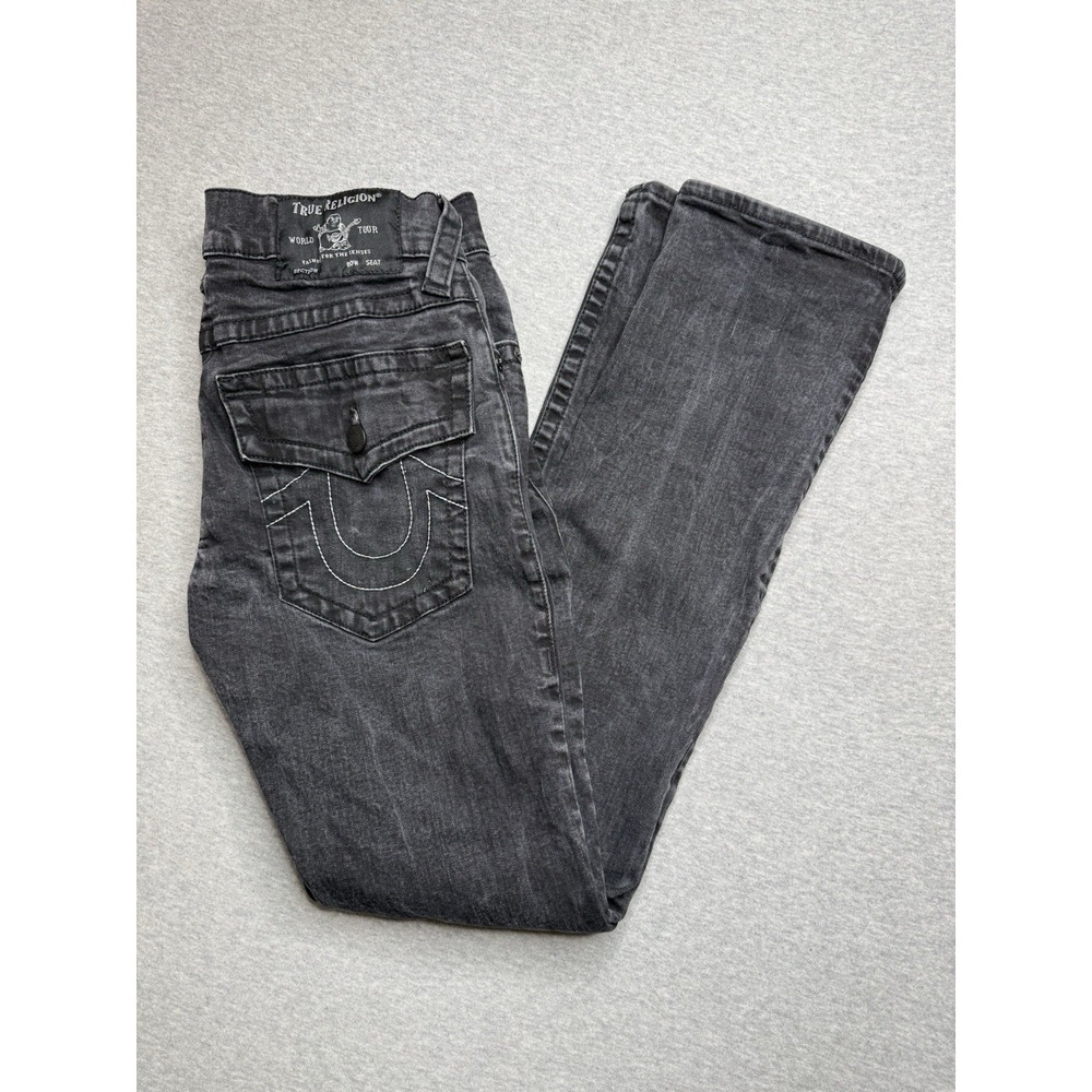 True‎ Religion Ricky Relaxed Straight Jeans Men's 30 Black Flap Pockets Logo